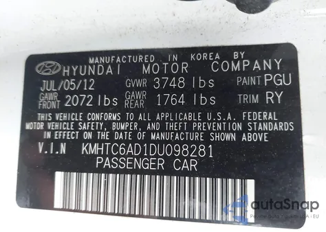 2013 Hyundai Veloster Base W/Gray из США, поврежденный, VIN KMHTC6AD1DU098281